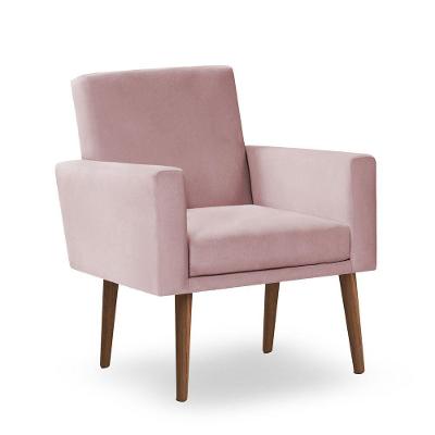 Poltrona Decorativa Nina Suede Rosa Bebe - Inova Decor