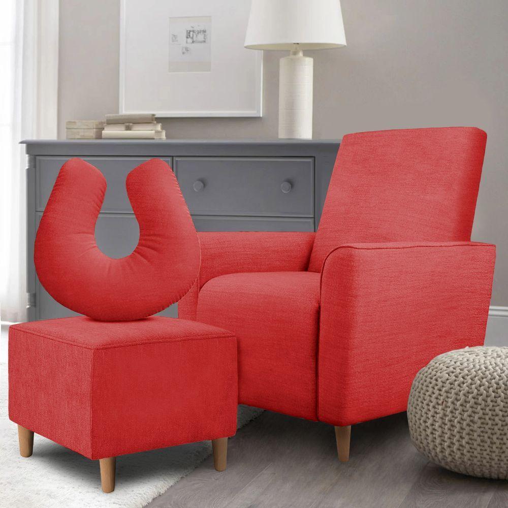 Kit Amamentação Poltrona + Puff + Almofada Julia Suede Vermelho - 6
