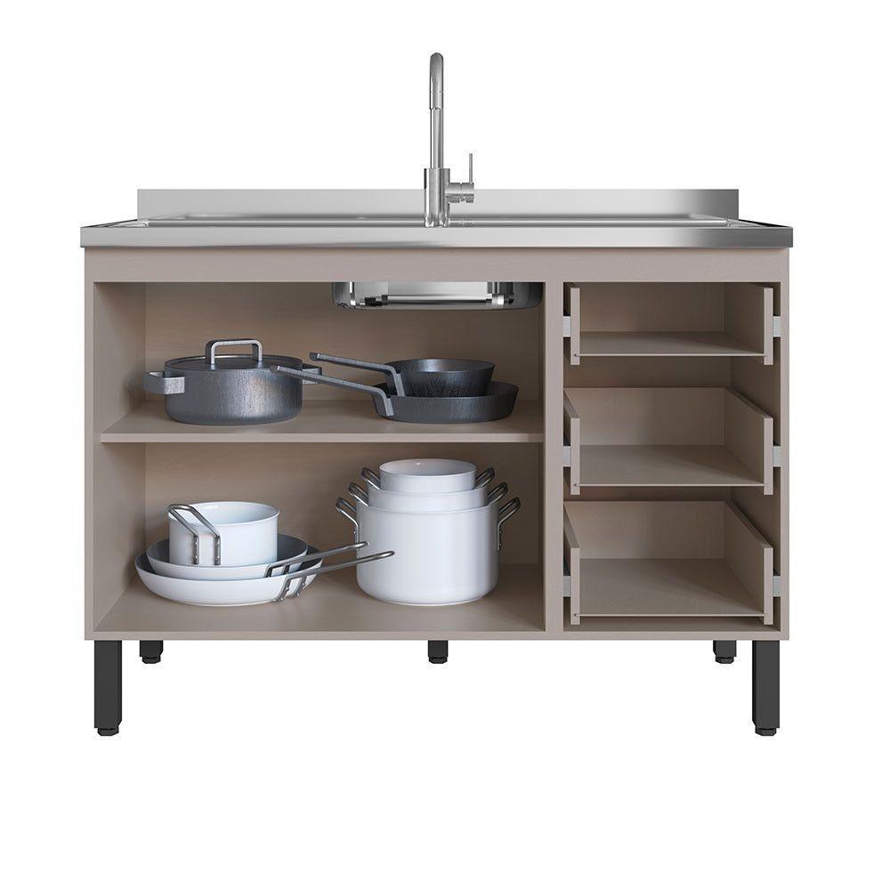 Balcão De Cozinha Para Pia 120 Cm 2 Portas 3 Gavetas Quiditá Fumê - 3
