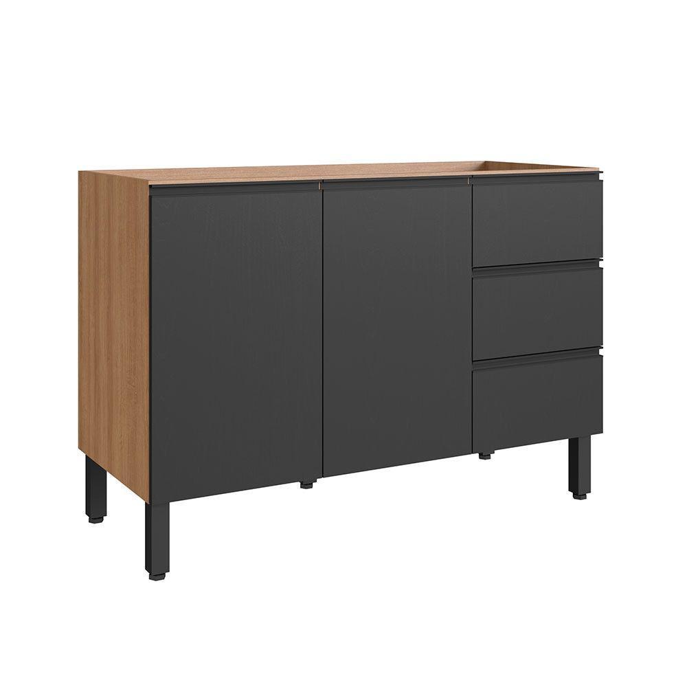 Balcão De Cozinha Para Pia 120 Cm 2 Portas 3 Gavetas Quiditá Montana Com Grafite - 1