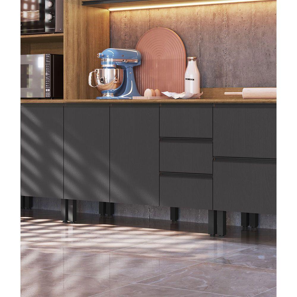 Balcão De Cozinha Para Pia 120 Cm 2 Portas 3 Gavetas Quiditá Montana Com Grafite - 2