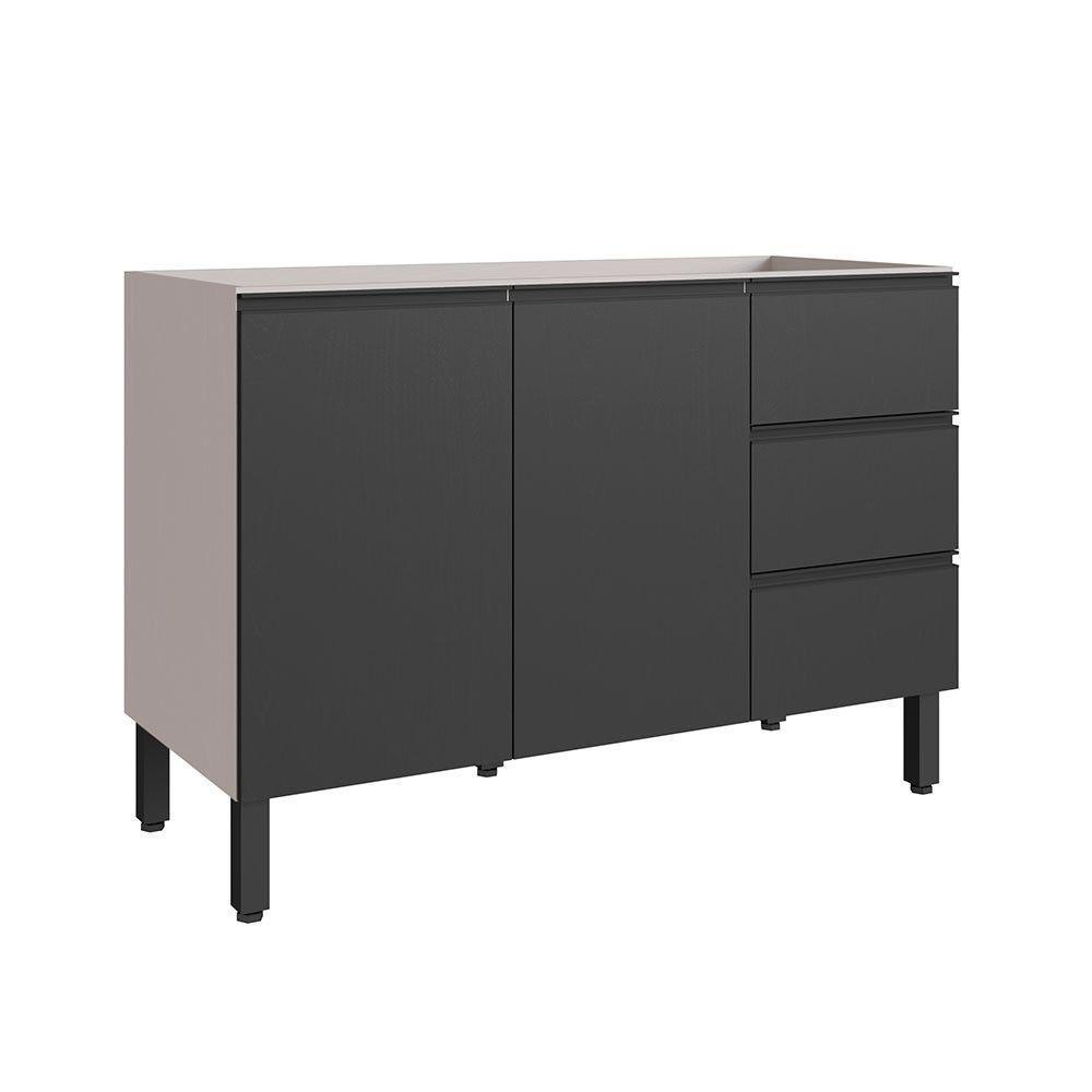 Balcão De Cozinha Para Pia 120 Cm 2 Portas 3 Gavetas Quiditá Fumê/grafite - 1