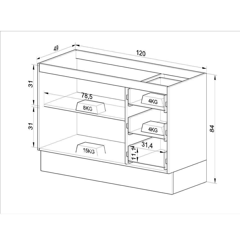 Balcão 2 Portas 3 Gavetas Clássica Quiditá Montana/bronze - 4
