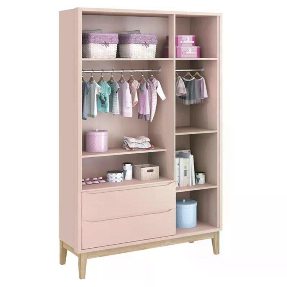 Dormitório Classic 3 Portas Rosa Com Pés Madeira Natural E Colchão D18 Branco - Reller Móveis Rosa - 6