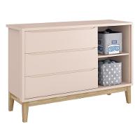 Dormitório Classic 3 Portas Rosa Com Pés Madeira Natural E Colchão D18 Branco - Reller Móveis Rosa - 2