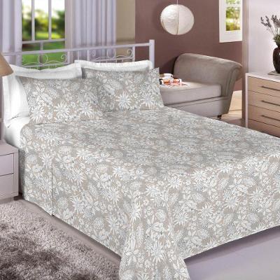 Jogo De Cama Casal 100% Algodão Premium Plus 4 Peças Folhas Bege