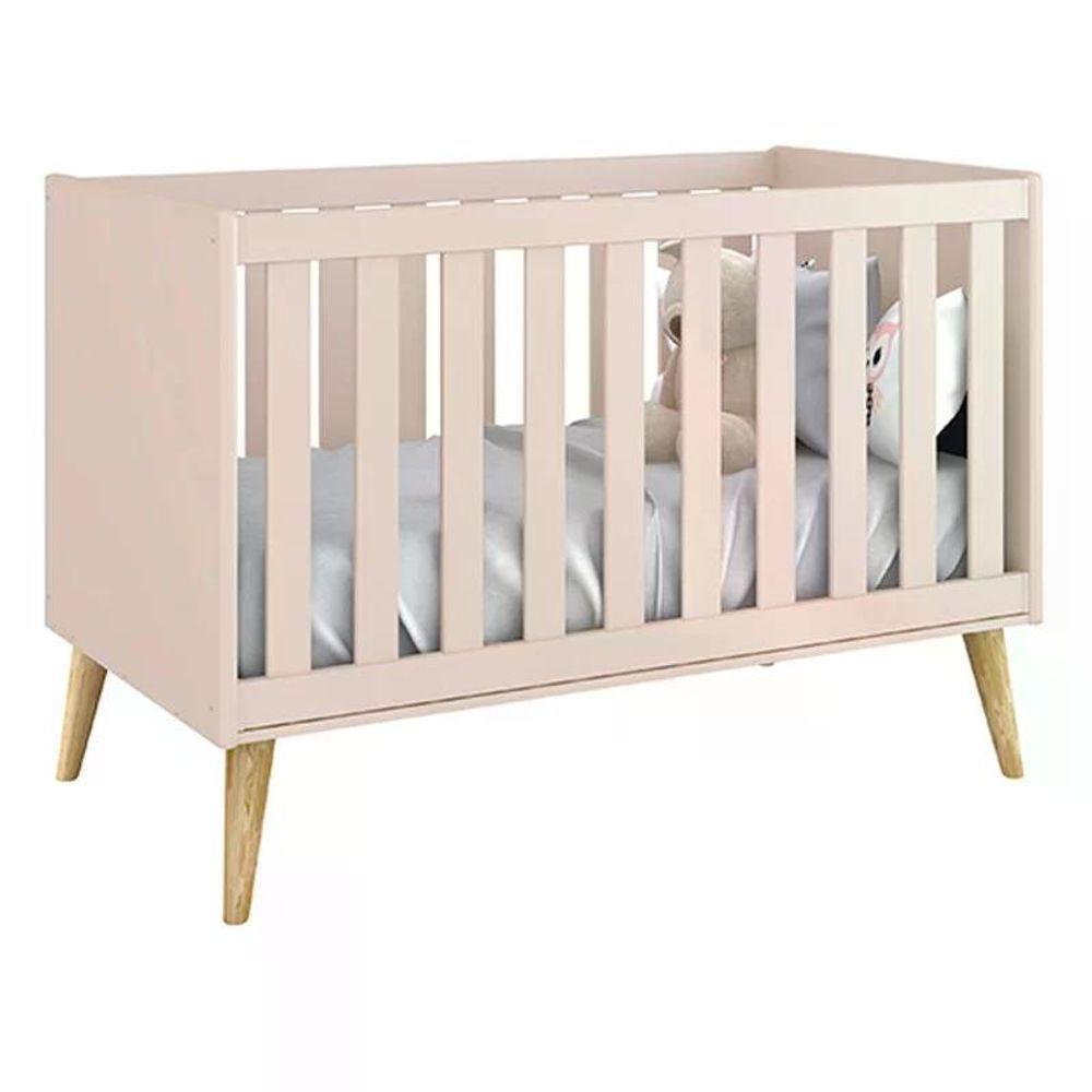 Dormitório Theo 2 Portas Rosa Com Pés Madeira Natural E Colchão D18 Branco - Reller Móveis Rosa - 7