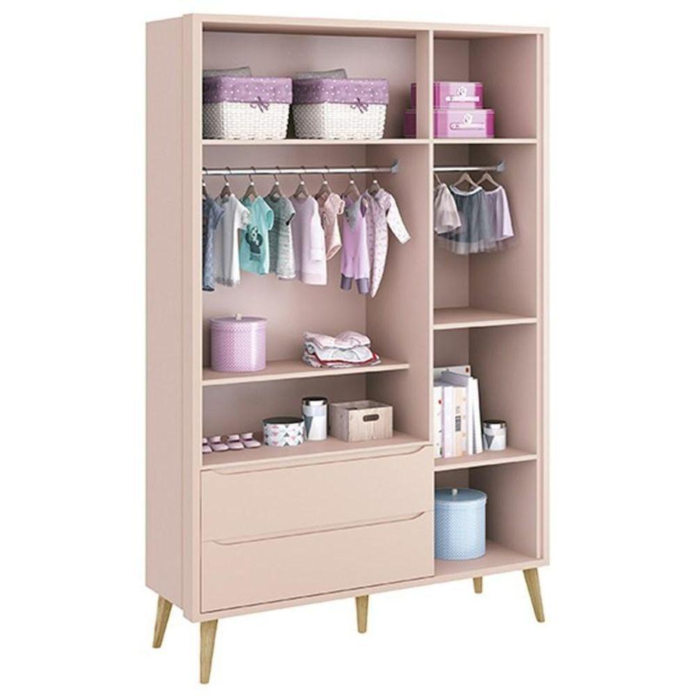 Dormitório Theo 3 Portas Rosa Com Pés Madeira Natural - Reller Móveis Rosa - 5