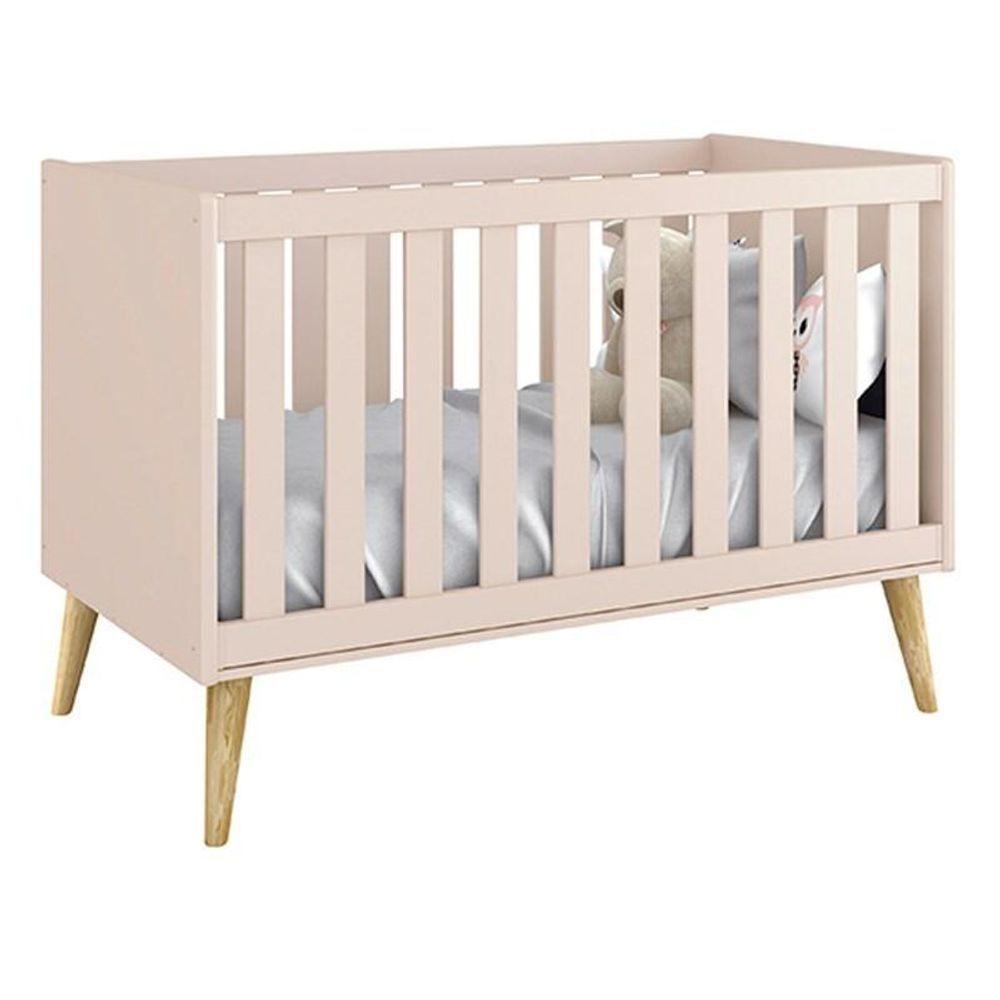 Dormitório Theo 3 Portas Rosa Com Pés Madeira Natural - Reller Móveis Rosa - 7