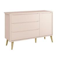 Dormitório Theo 3 Portas Rosa Com Pés Madeira Natural - Reller Móveis Rosa - 2