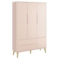 Dormitório Theo 3 Portas Rosa Com Pés Madeira Natural - Reller Móveis Rosa - 6