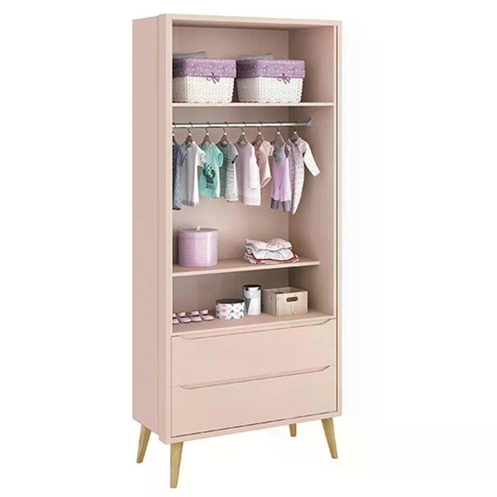 Dormitório Theo 2 Portas Rosa Com Pés Madeira Natural - Reller Móveis Rosa - 5