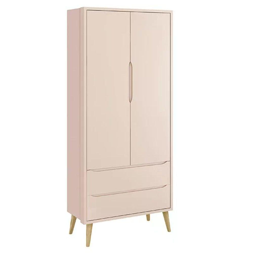 Dormitório Theo 2 Portas Rosa Com Pés Madeira Natural - Reller Móveis Rosa - 6