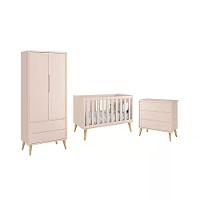 Dormitório Theo 2 Portas Rosa Com Pés Madeira Natural - Reller Móveis Rosa - 1