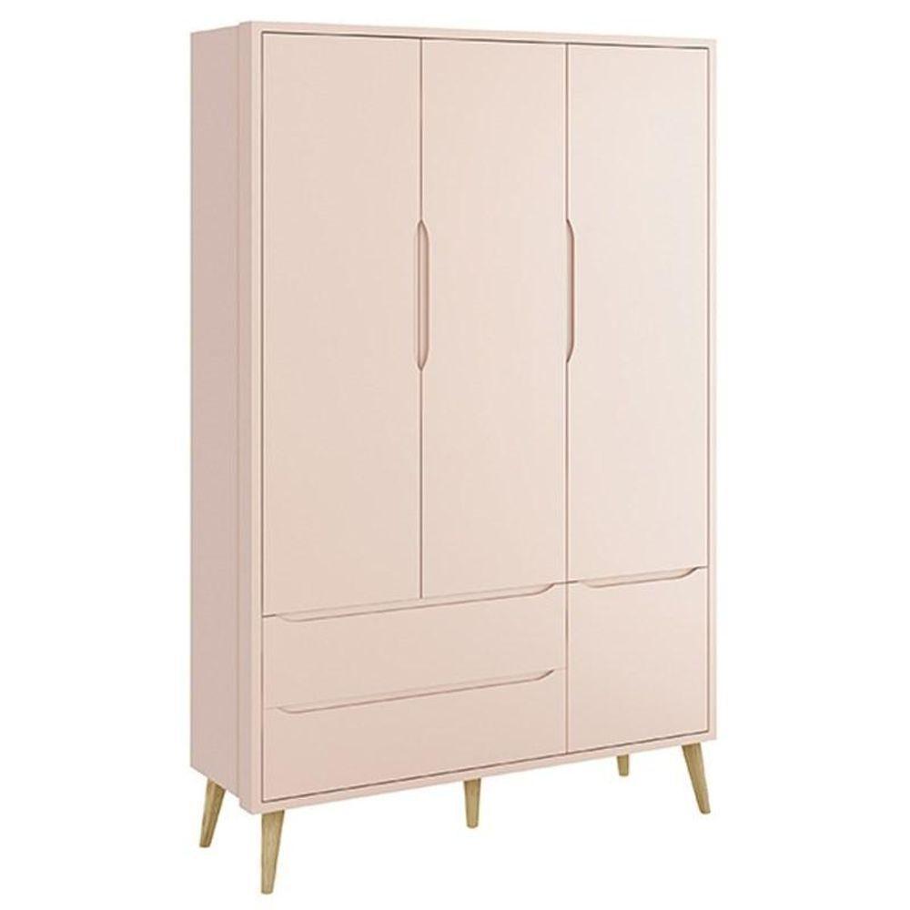 Dormitório Theo 3 Portas Rosa Com Pés Madeira Natural E Colchão D18 Branco - Reller Móveis Rosa - 7