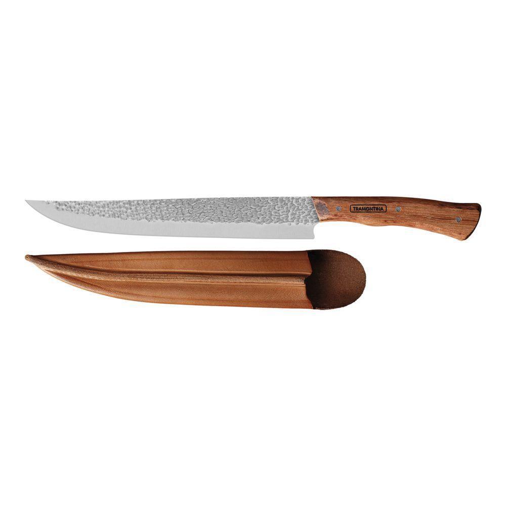 Faca Butcher Tramontina Nômade Com Lâmina Em Aço Inox E Cabo De Madeira Com Bainha De Couro 10 Polegada - 10