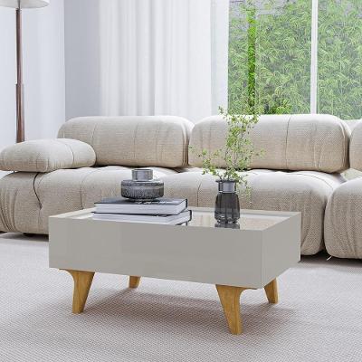 Mesa De Centro Sala Sena Com Tampo De Espelho E 1 Gaveta Off White