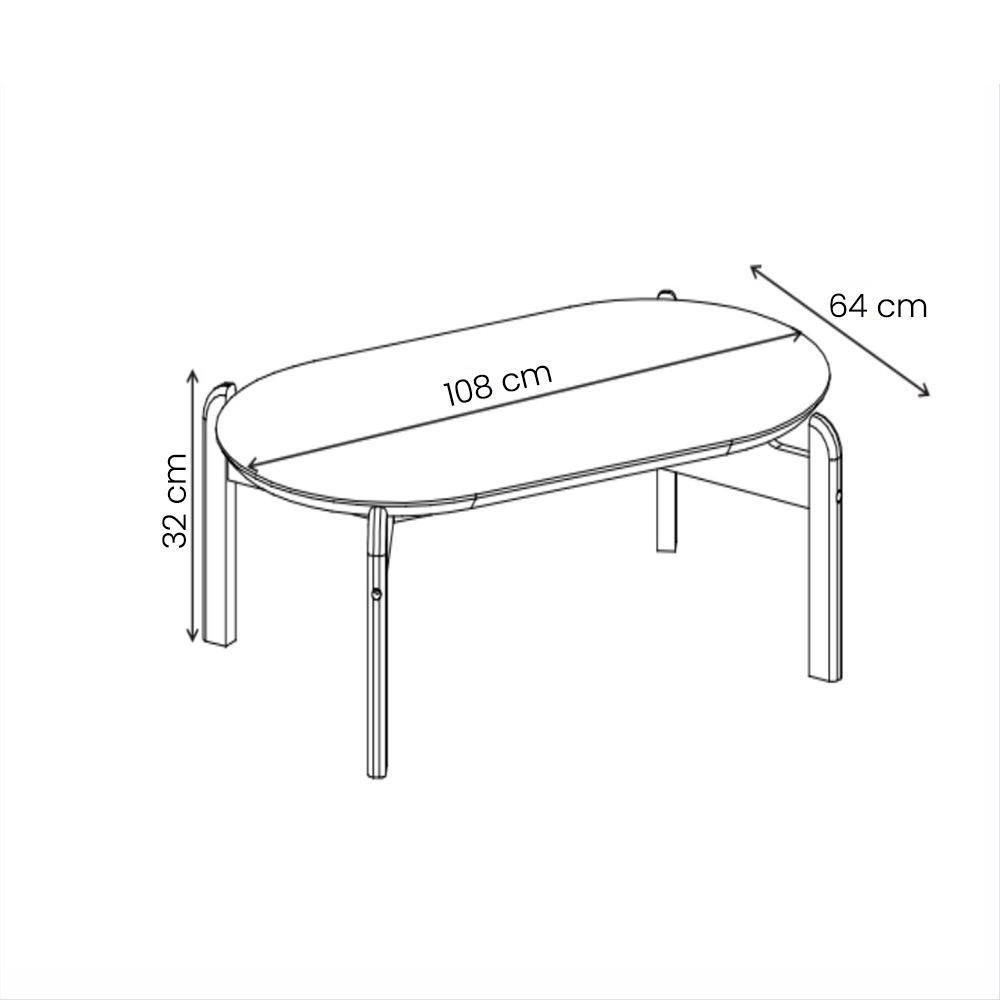 Mesa De Centro Sala Lizz Oblonga Com Pés De Madeira Maciça Off White cedro - 2