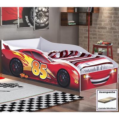 Cama Quarto Solteiro Carro Com Colchão Vermelho