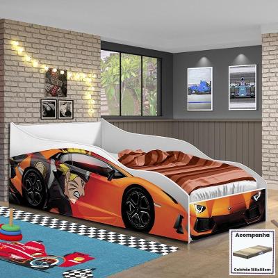 Cama Quarto Solteiro Carro Com Colchão Laranja
