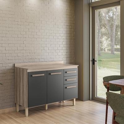 Balcão Intenza Com Tampo 120 Cm Com 3 Portas E 2 Gavetas Carvalho Nature/chumbo