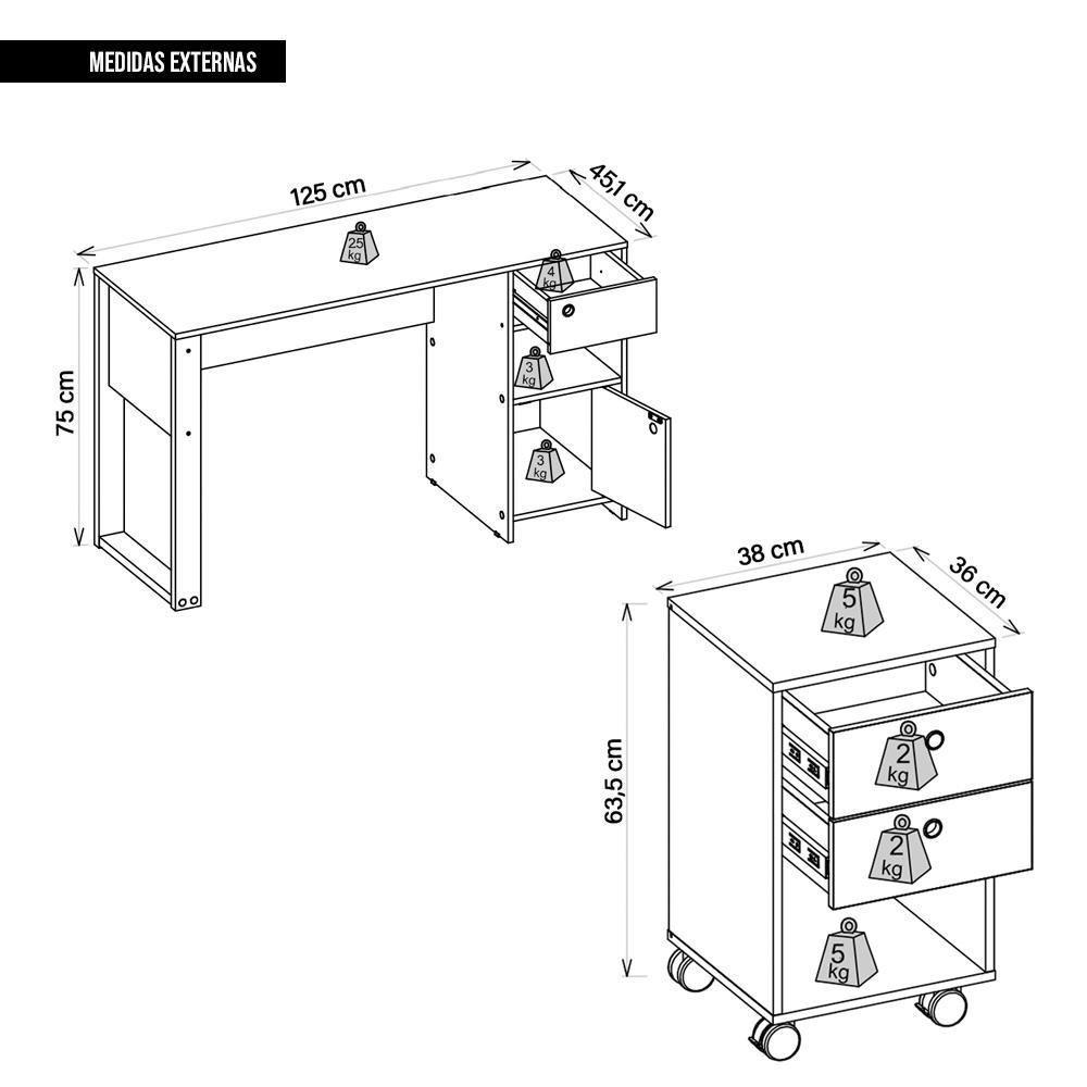 Kit Conjunto Escritório Mesa E Gaveteiro Marrom Sky Caemmun - 2