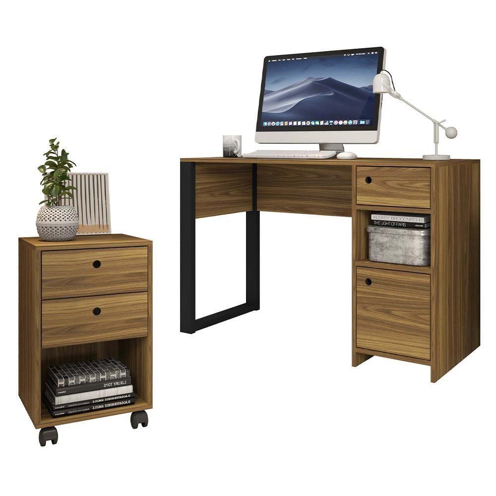 Kit Conjunto Escritório Mesa E Gaveteiro Marrom Sky Caemmun - 4
