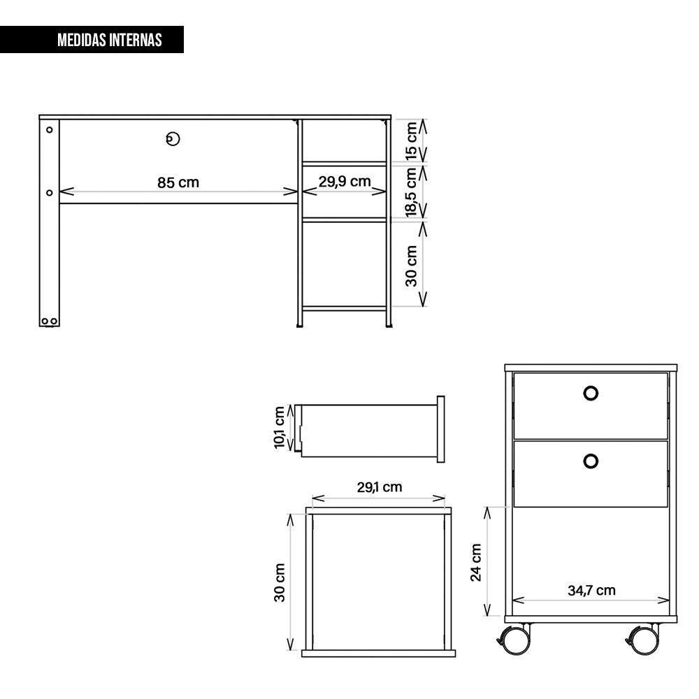 Kit Conjunto Escritório Mesa E Gaveteiro Marrom Sky Caemmun - 5