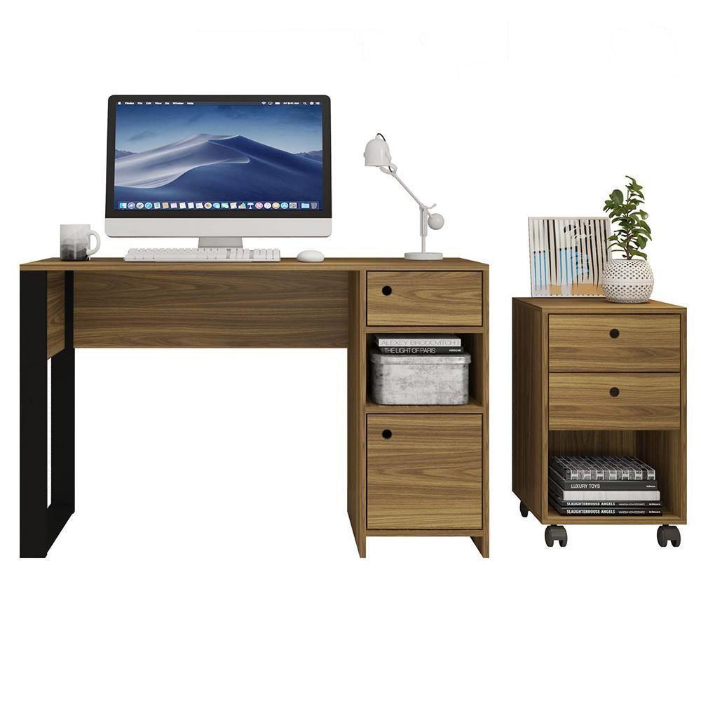 Kit Conjunto Escritório Mesa E Gaveteiro Marrom Sky Caemmun - 7