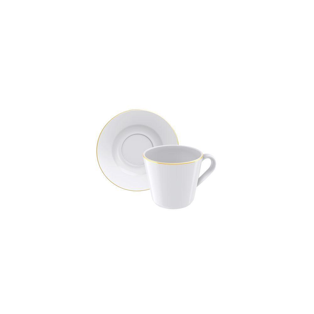 Conjunto Xícara E Pires Chá Filetado Tramontina Elisa Em Porcelana Com Borda Dourada 185 Ml 2 Peças - 3
