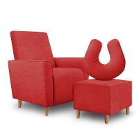 Kit Amamentação Poltrona + Puff + Almofada Sophia Suede Vermelho - 1