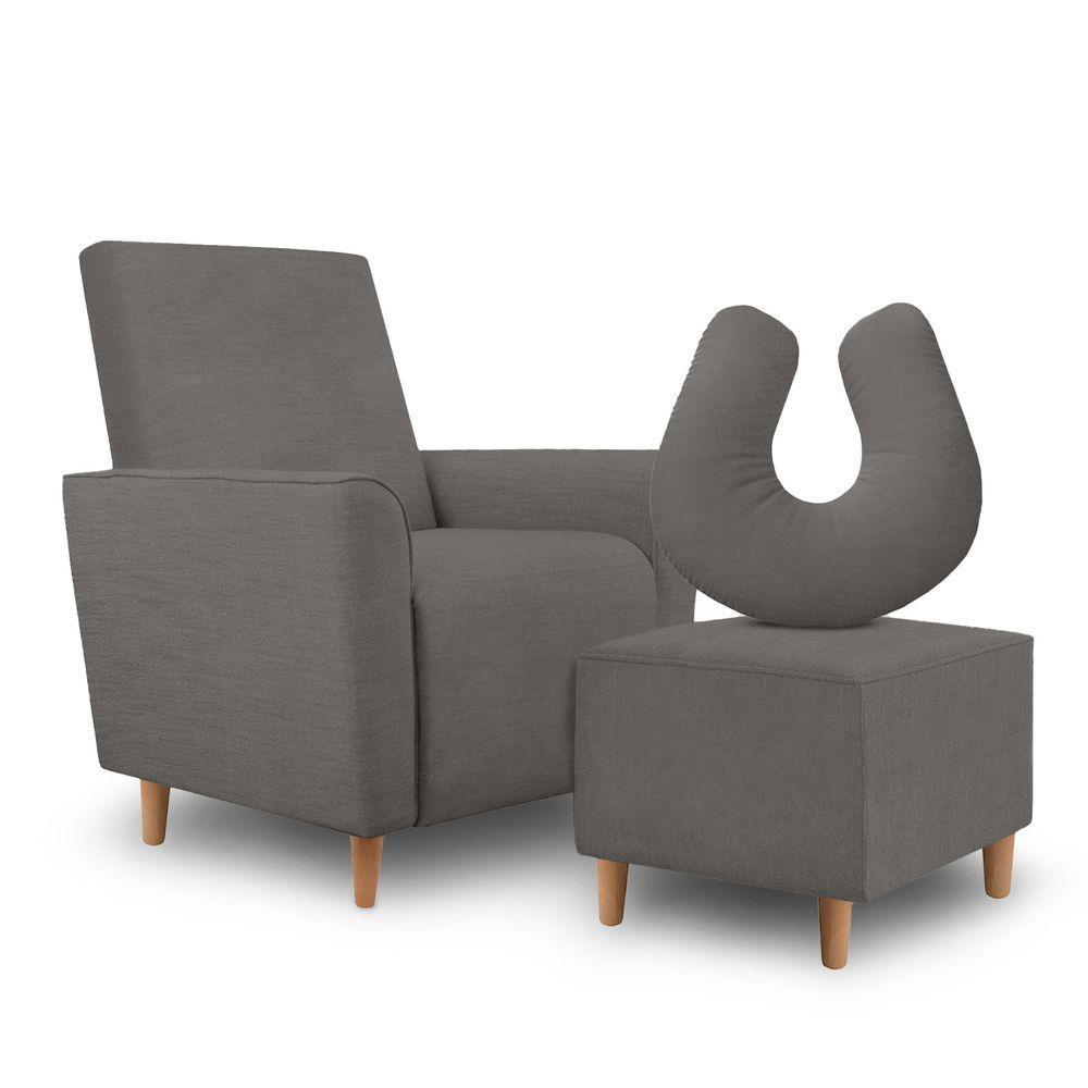 Kit Amamentação Poltrona + Puff + Almofada Sophia Suede Cinza - 1