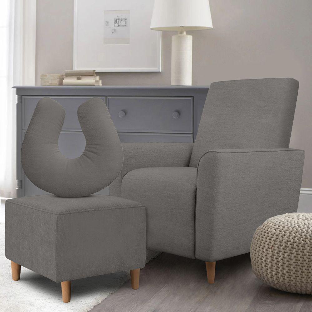 Kit Amamentação Poltrona + Puff + Almofada Sophia Suede Cinza - 4