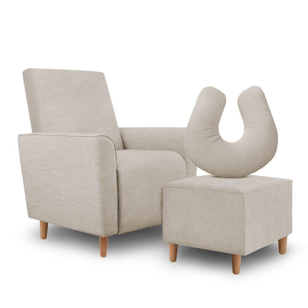 Kit Amamentação Poltrona + Puff + Almofada Sophia Linho Bege - 1