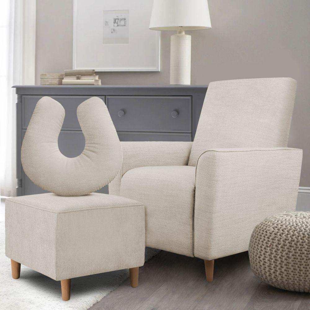 Kit Amamentação Poltrona + Puff + Almofada Sophia Linho Bege - 3