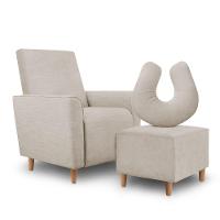 Kit Amamentação Poltrona + Puff + Almofada Sophia Linho Bege - 1