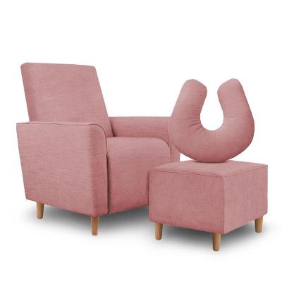 Kit Poltrona Para Amamentação Sophia Com Puff E Almofada Suede Rosa Clique Decoração