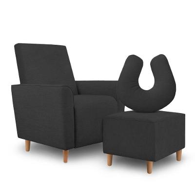 Kit Poltrona Para Amamentação Com Puff E Almofada Sophia Suede Preto