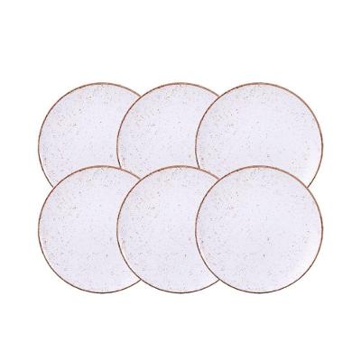 Kit Prato Raso Tramontina Rústico Marrom Em Porcelana Decorada 28 Cm 06 Peças