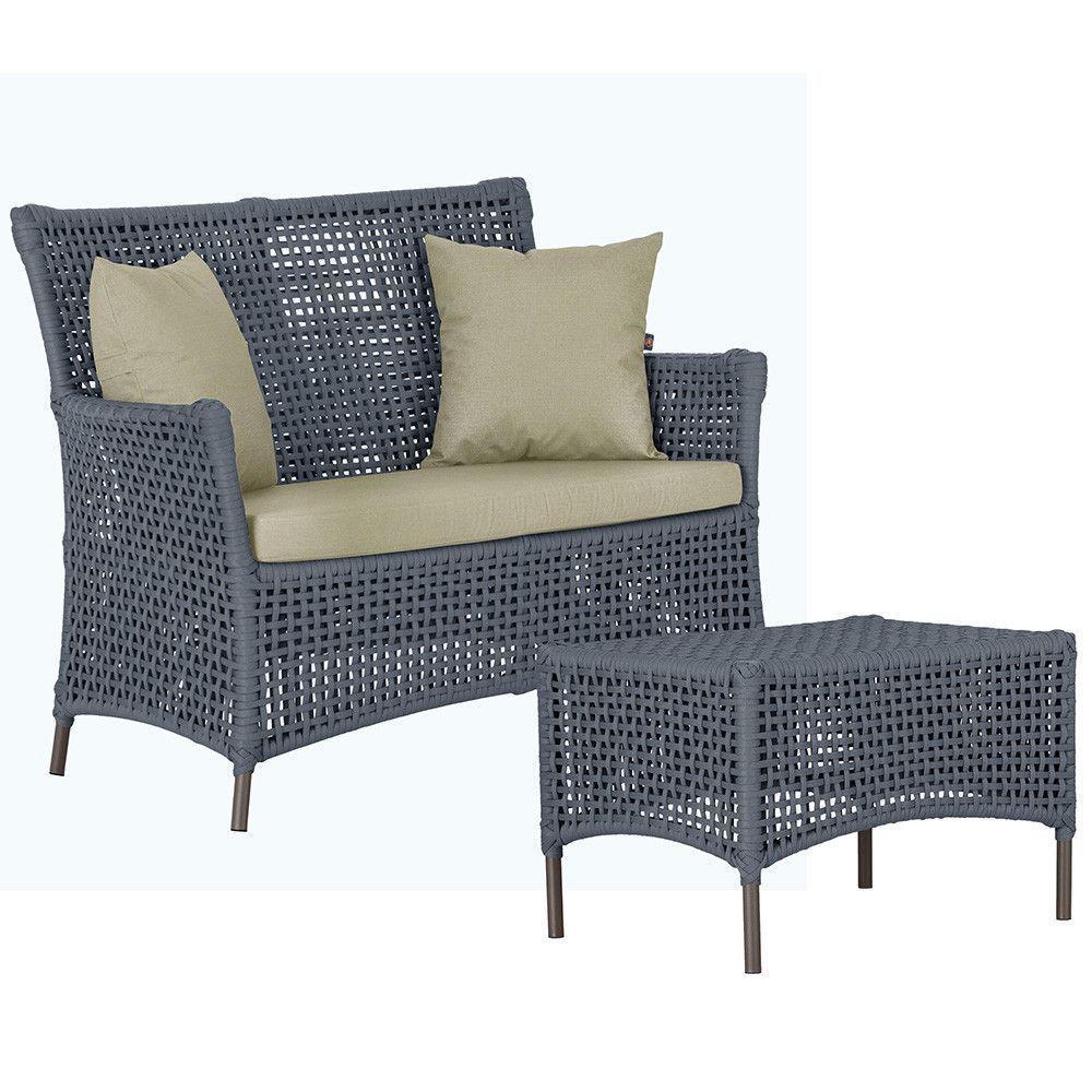 1 Sofá E Mesa Igapó Alumínio Marrom Corda Náutica E7 Trama Prata - 1