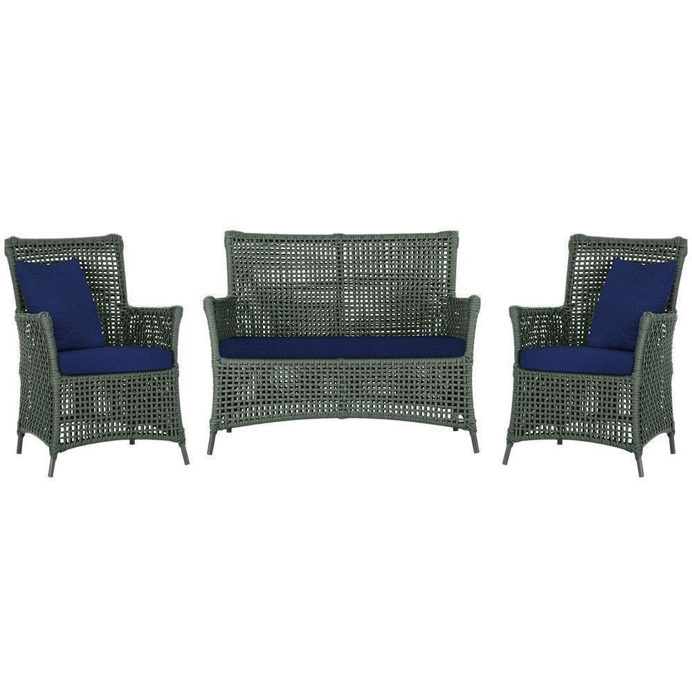 Jogo Sofá E 2 Poltronas Igapó Alumínio Preta E10 Trama Verde - 1