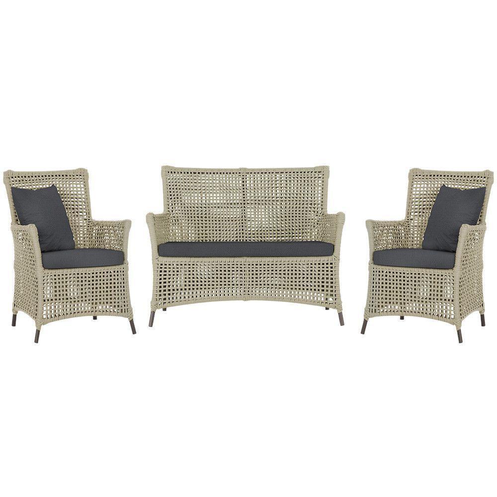 Jogo Sofá E 2 Poltronas Igapó Alumínio Marrom E11 Trama Rami - 1