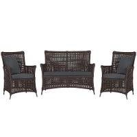 Jogo Sofá E 2 Poltronas Igapó Alumínio Preta E11 Trama Marrom - 1