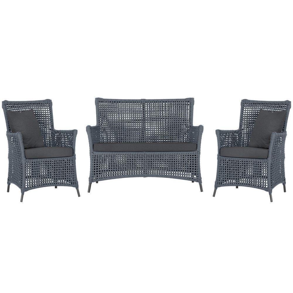 Jogo Sofá E 2 Poltronas Igapó Alumínio Preta E11 Trama Prata - 1