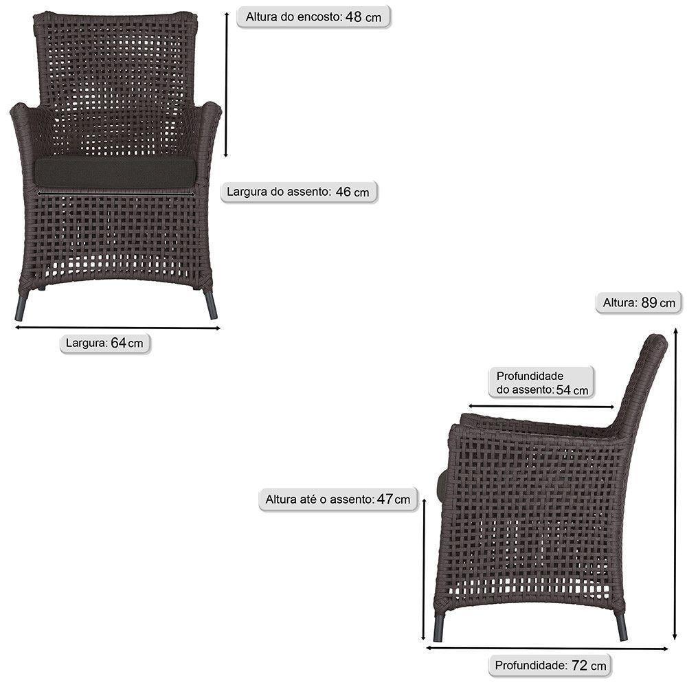 Jogo Sofá E 2 Poltronas Igapó Alumínio Preta E9 Trama Marrom - 4