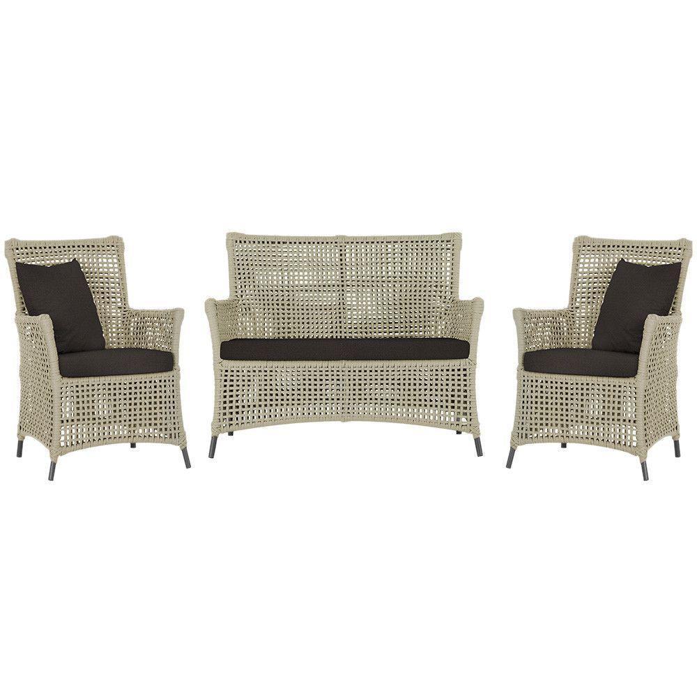 Jogo Sofá E 2 Poltronas Igapó Alumínio Preta E9 Trama Rami - 1