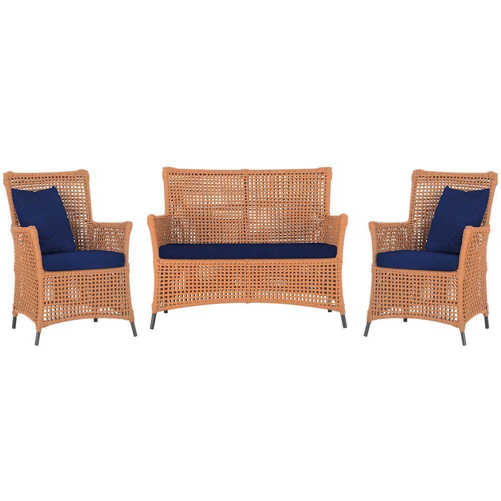 Jogo Sofá E 2 Poltronas Igapó Alumínio Preta E10 Trama Terra Cota - 1