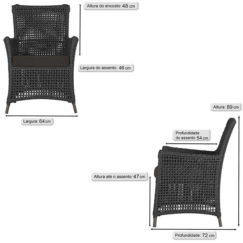 Jogo Sofá E 2 Poltronas Igapó Alumínio Marrom E9 Trama Preto - 5
