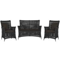 Jogo Sofá E 2 Poltronas Igapó Alumínio Marrom E9 Trama Preto - 1