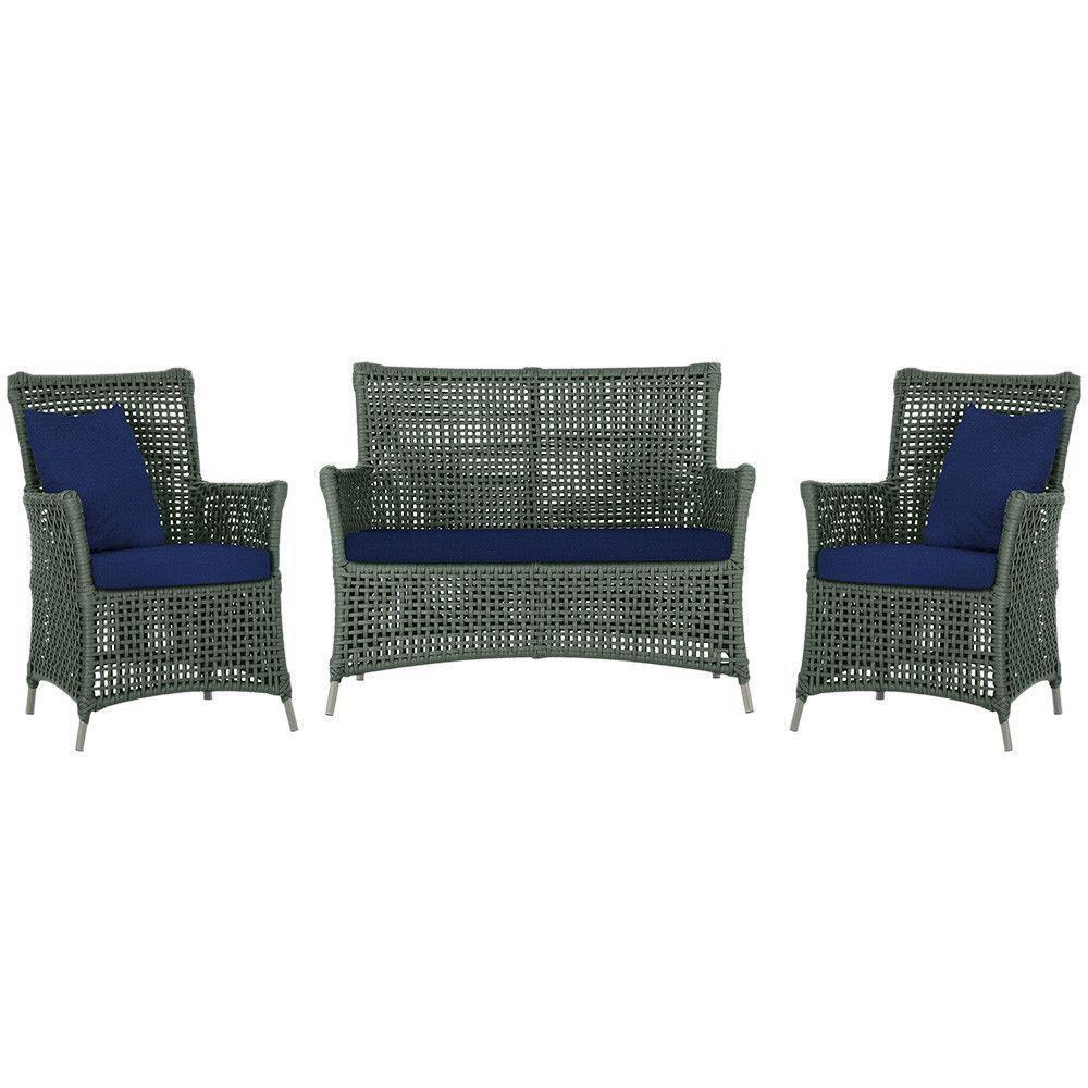 Jogo Sofá E 2 Poltronas Igapó Alumínio Fendi E10 Trama Verde - 1